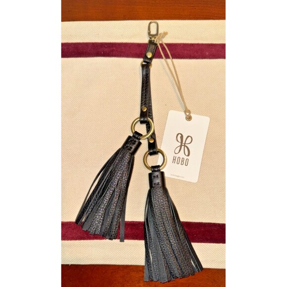 HOBO Accessories - HOBO Black Leather Double Tassel Keychain with Gold Hardware